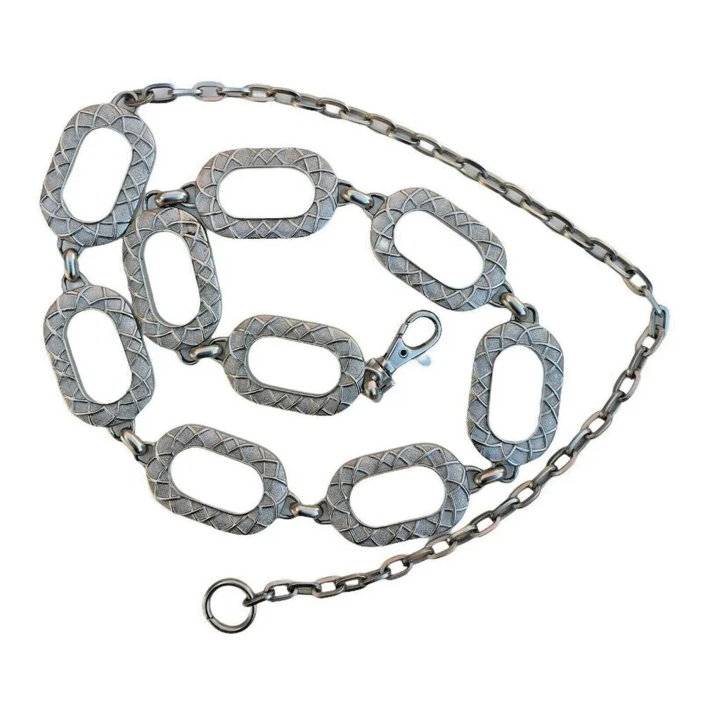Boho Silver Textured Geometric Hippie Festival Ethnic Bohemian Chain Belt